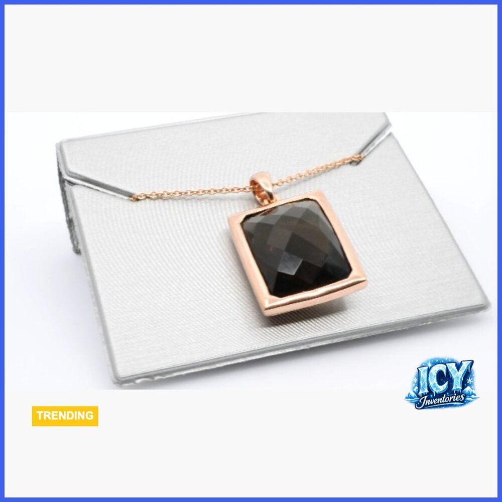 925 Sterling Silver Rose Gold Plated Smoky Quartz Pendant Necklace - Picture 6 of 6
